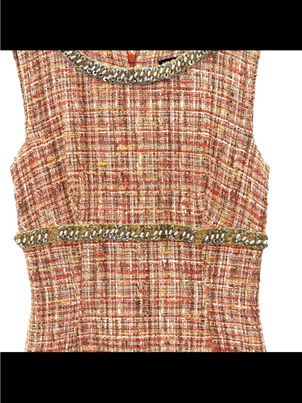 Dolce & Gabbana Coral Tweed Sheath Dress Jeweled Neckline & Waist SZ 40 US 4 - Picture 7 of 14